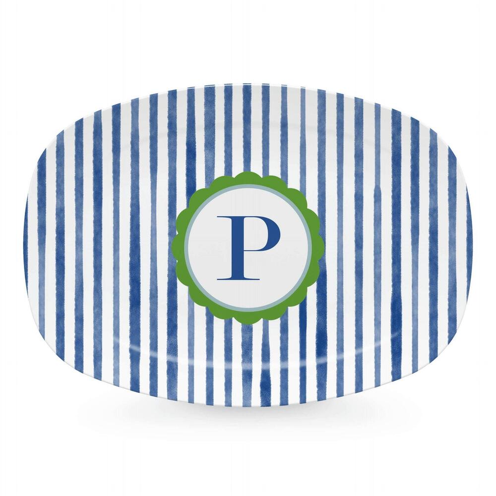 Blue Simple Stripes Platter with Scallop Interior - P by Mariposa