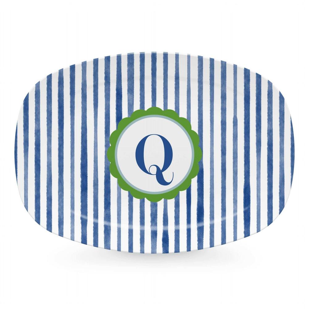 Blue Simple Stripes Platter with Scallop Interior - Q by Mariposa