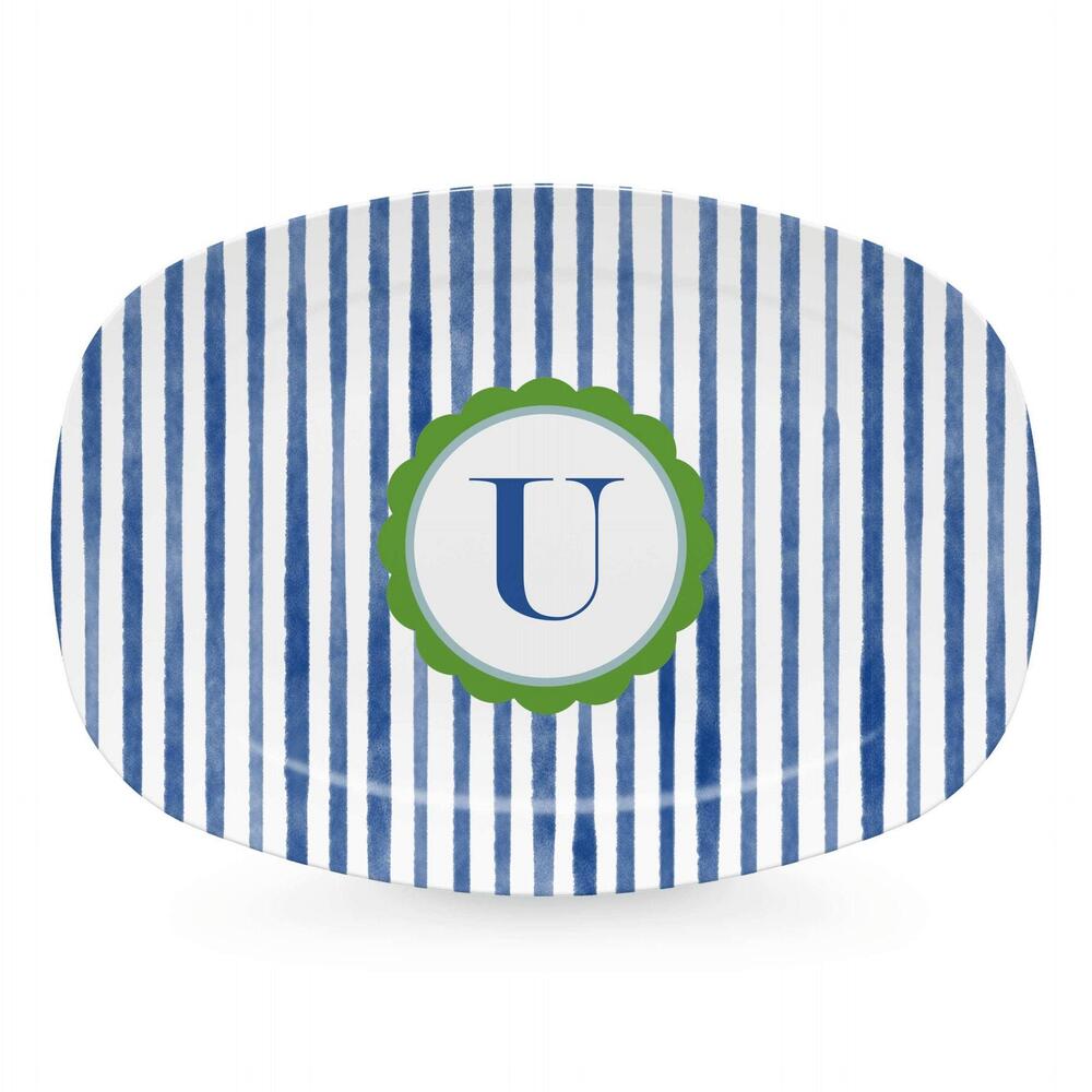 Blue Simple Stripes Platter with Scallop Interior - U by Mariposa