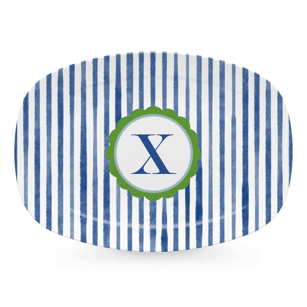 Blue Simple Stripes Platter with Scallop Interior - X by Mariposa