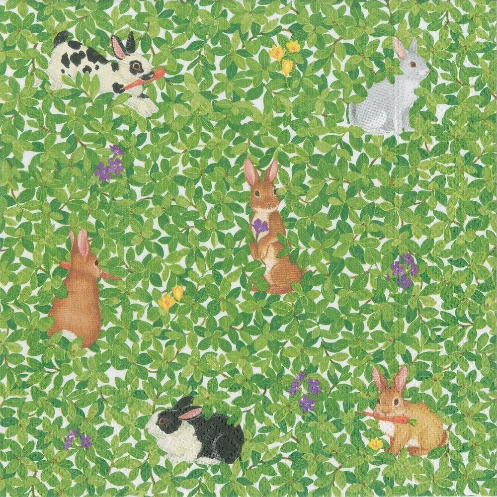 Bunnies and Boxwood Cocktail Napkin By Caspari by Mariposa