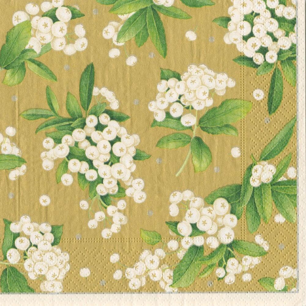 Christmas Berry Gold/White Cocktail Napkin By Caspari by Mariposa