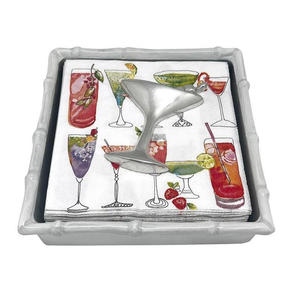 Cocktail White Bamboo Napkin Box Set by Mariposa