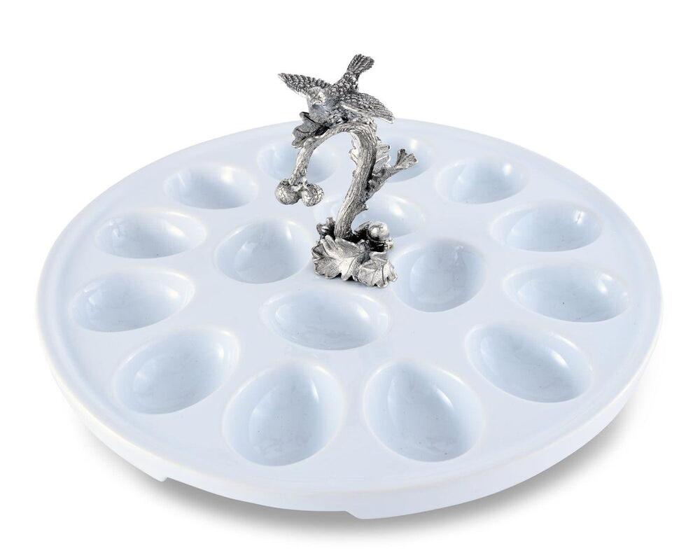Deviled Egg Tray with Pewter Song Bird Handle by Vagabond House 1