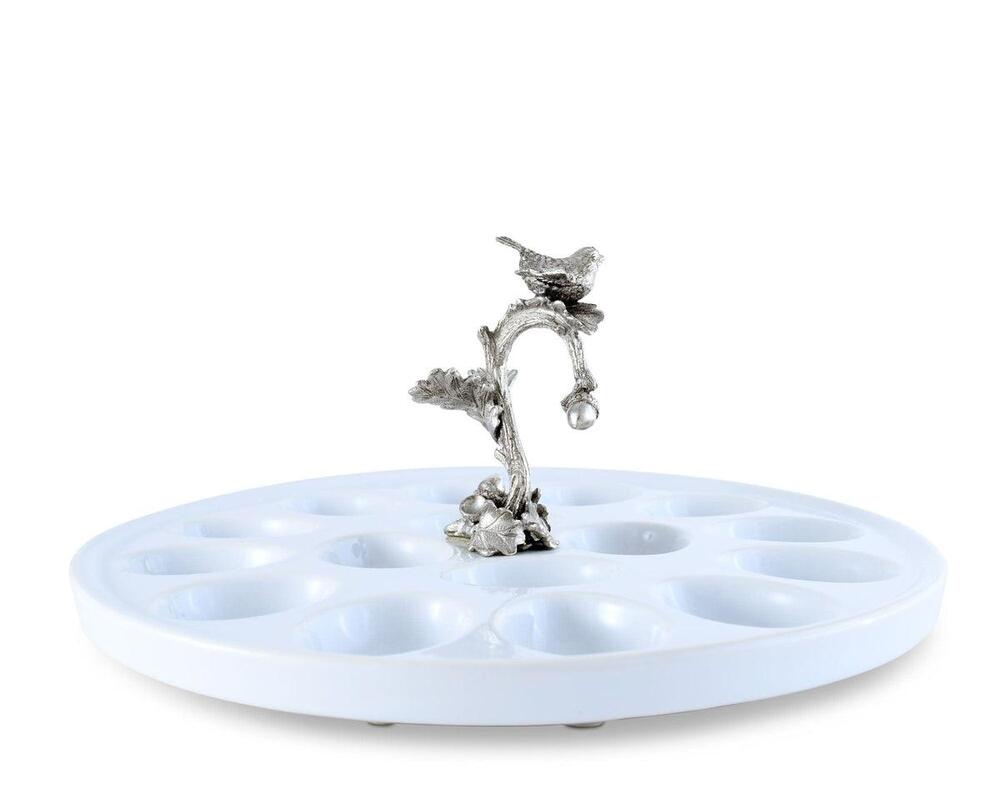 Deviled Egg Tray with Pewter Song Bird Handle by Vagabond House 3