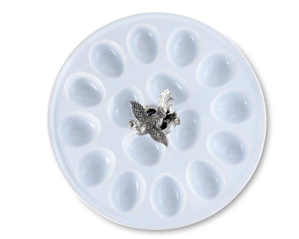 Deviled Egg Tray with Pewter Song Bird Handle by Vagabond House 4