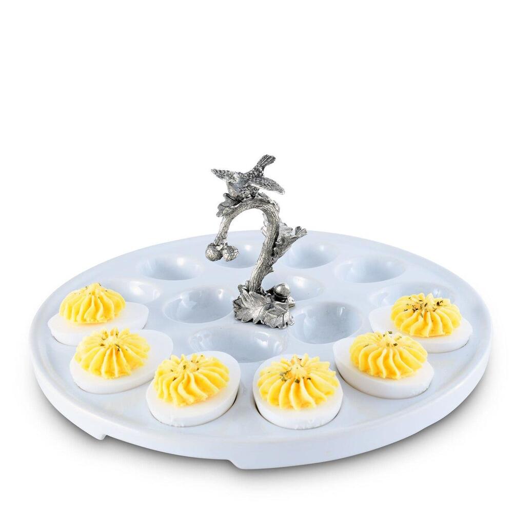 Deviled Egg Tray with Pewter Song Bird Handle by Vagabond House
