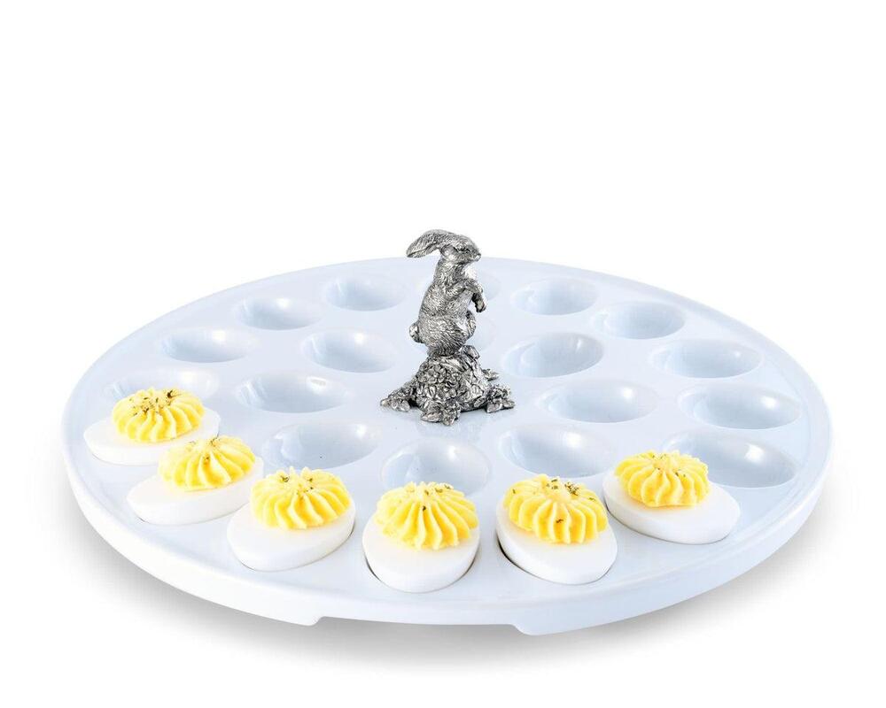 Deviled Egg Tray with Pewter Standing Rabbit by Vagabond House 1