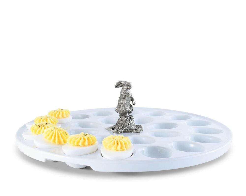 Deviled Egg Tray with Pewter Standing Rabbit by Vagabond House 2