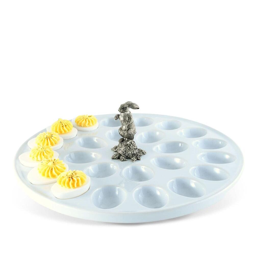 Deviled Egg Tray with Pewter Standing Rabbit by Vagabond House