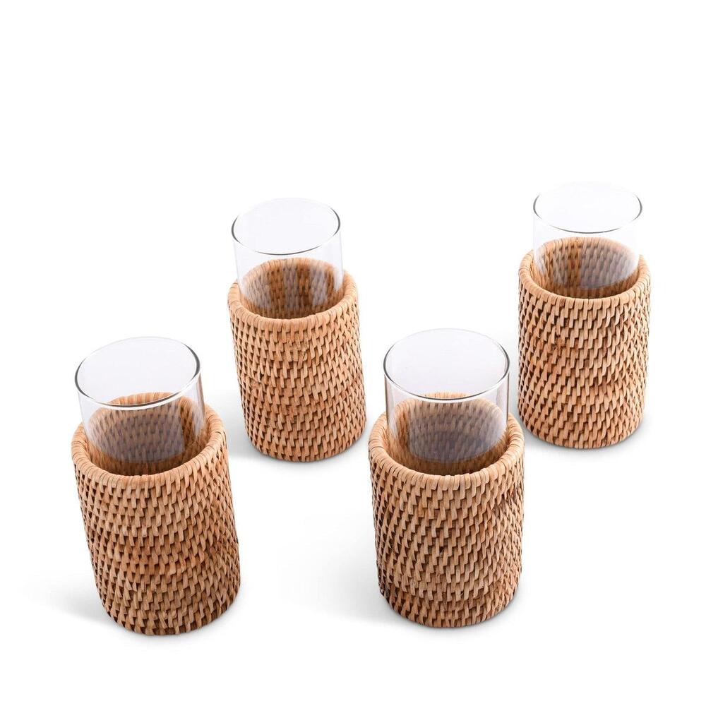 Drinking Glass Covered with Hand Woven Wicker Rattan - Set of 4 by Vagabond House 3