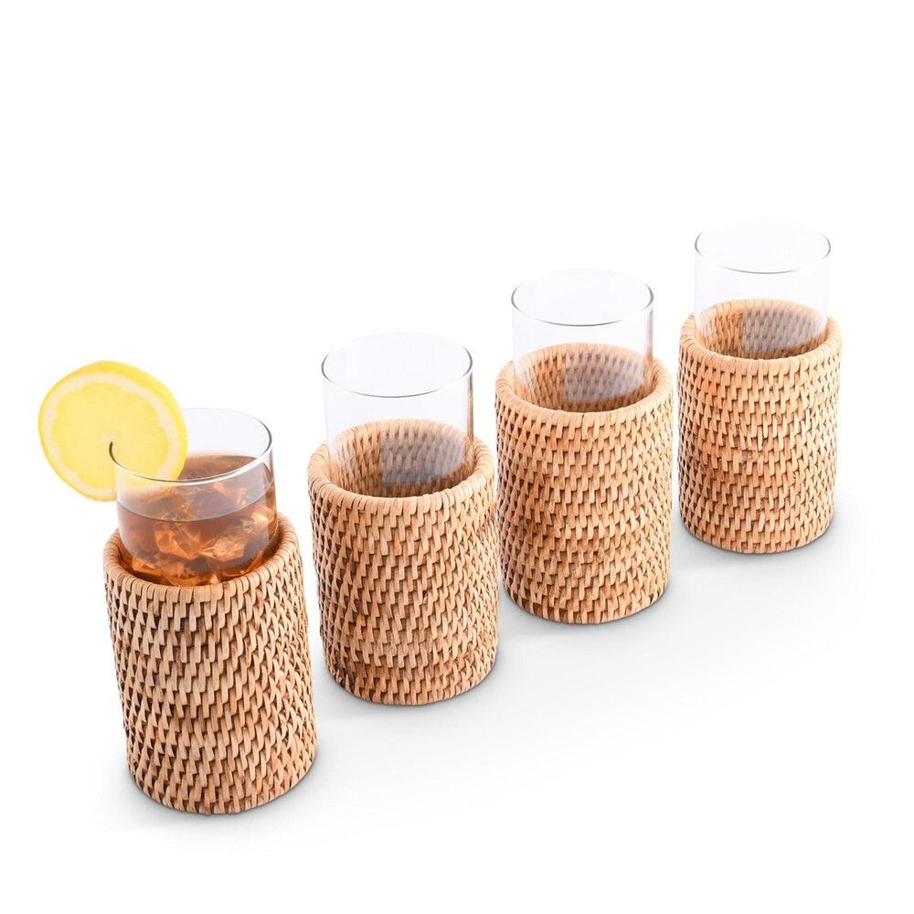 Drinking Glass Covered with Hand Woven Wicker Rattan - Set of 4 by Vagabond House 4