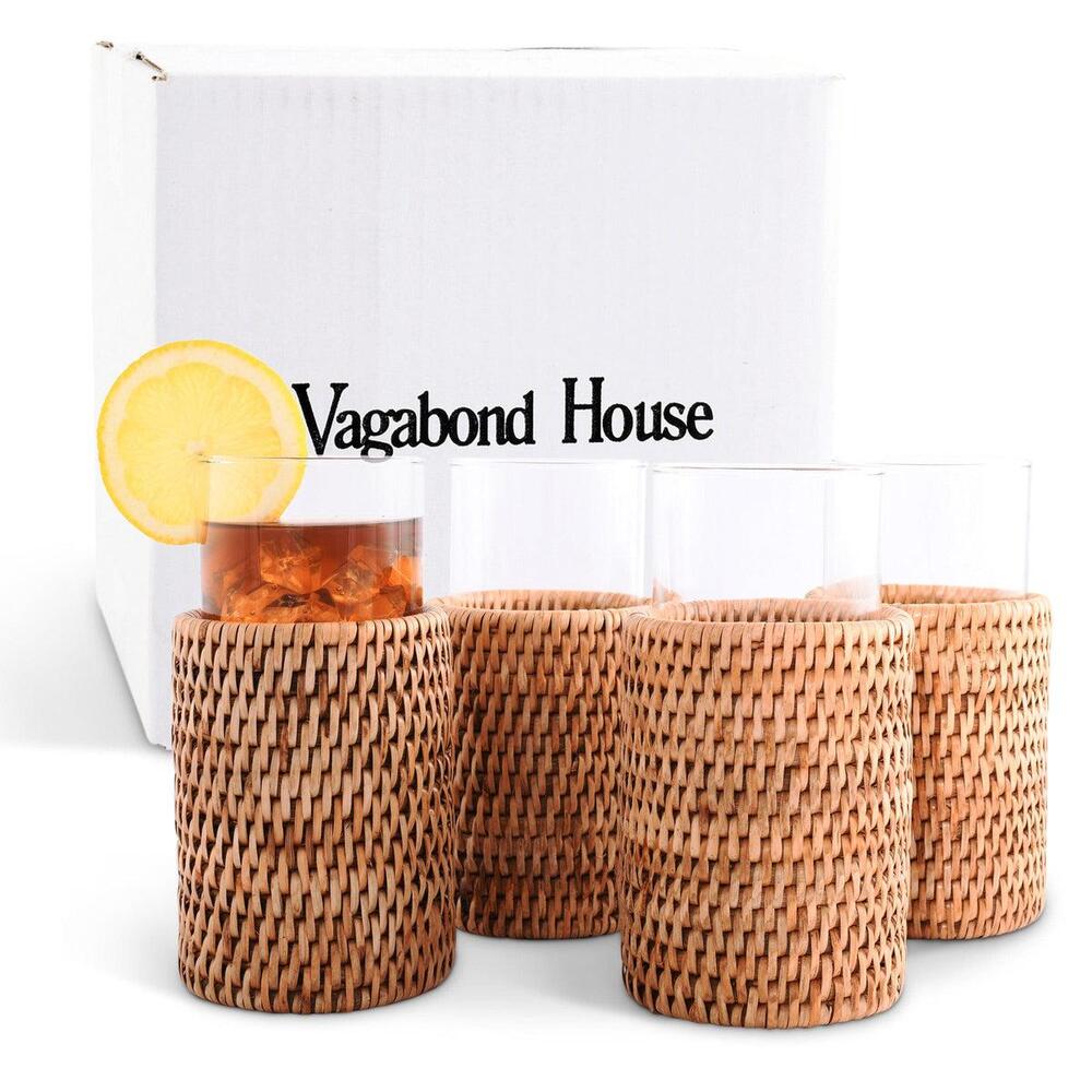 Drinking Glass Covered with Hand Woven Wicker Rattan - Set of 4 by Vagabond House 5