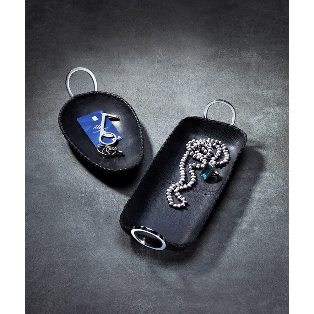 Durango Black Leather Oval Tray with Ring Handle by Mary Jurek Design Additional Image -2
