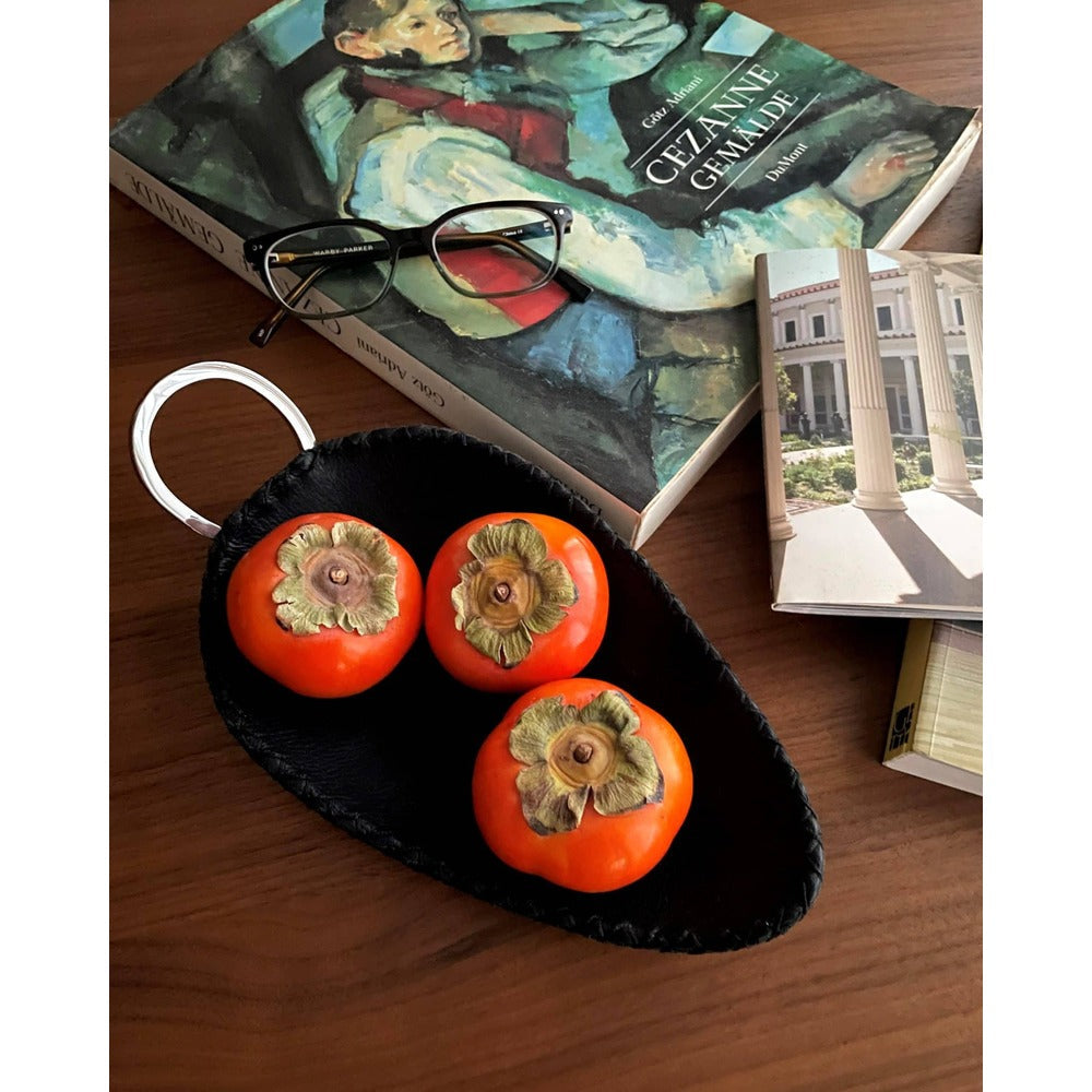 Durango Black Leather Oval Tray with Ring Handle by Mary Jurek Design Additional Image -3