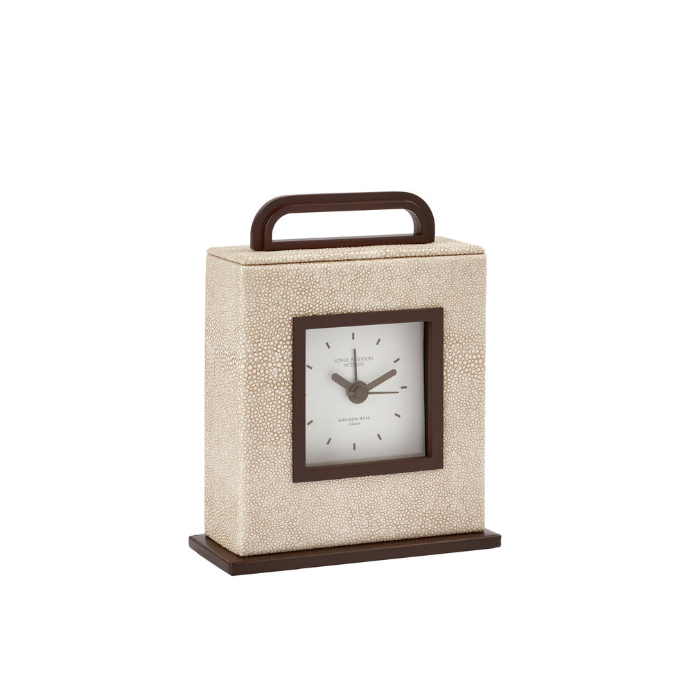 Ecru Faux Shagreen Carriage Clock by Addison Ross