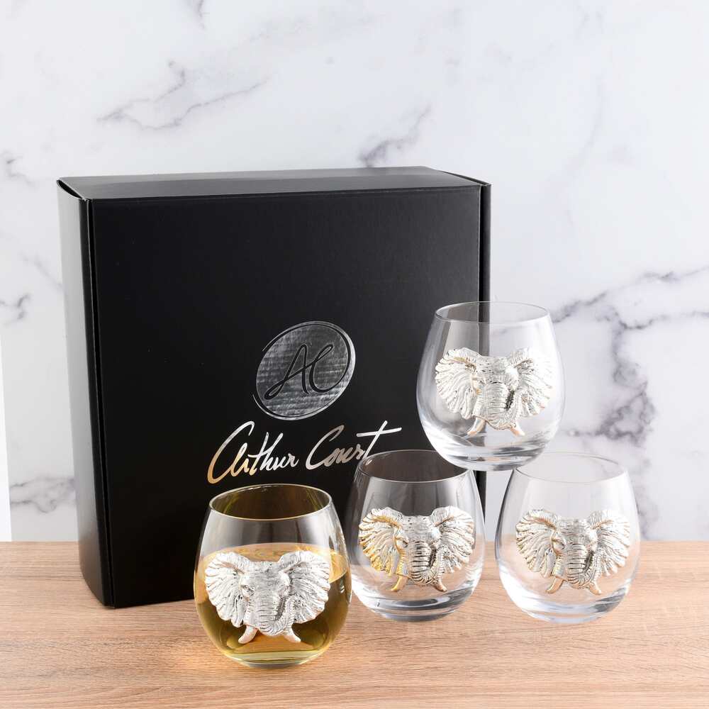 Elephant Stemless Wine Glass - Set of 4 by Arthur Court Designs 1