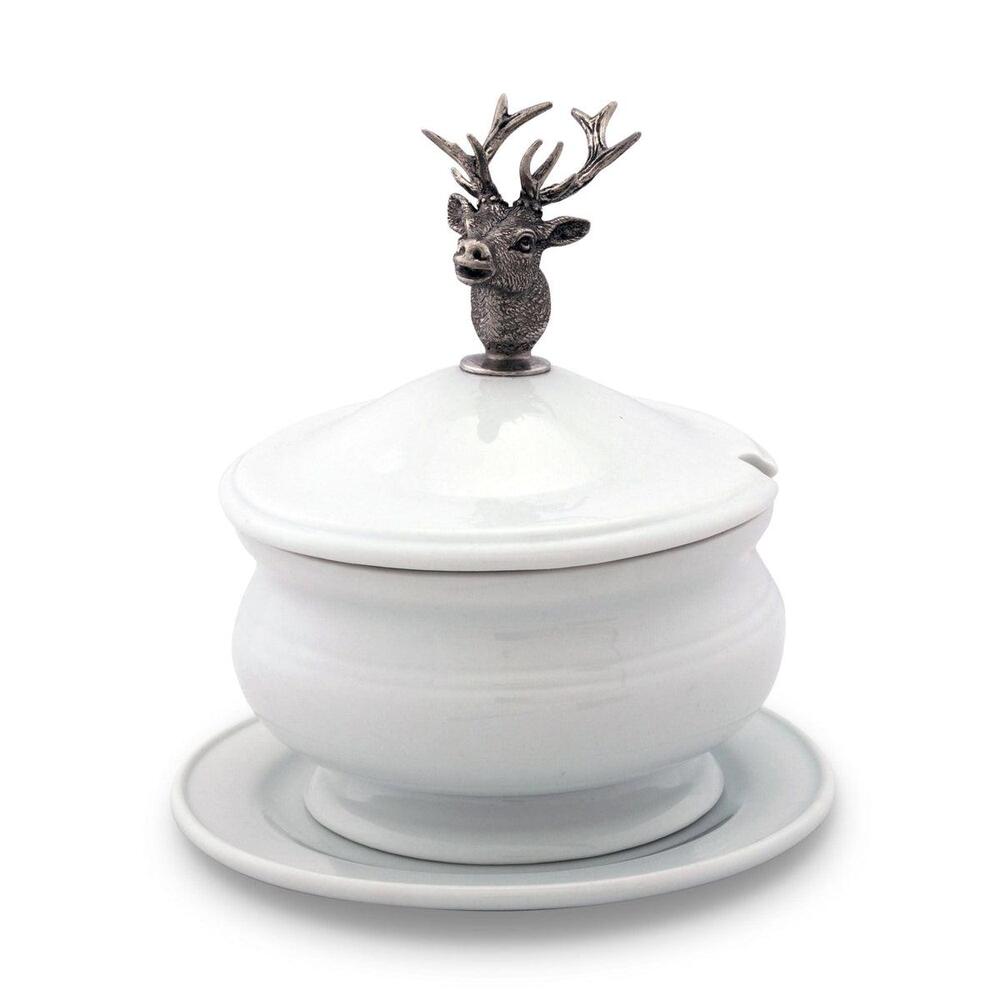 Elk Bust Porcelain Lidded Bowl by Vagabond House