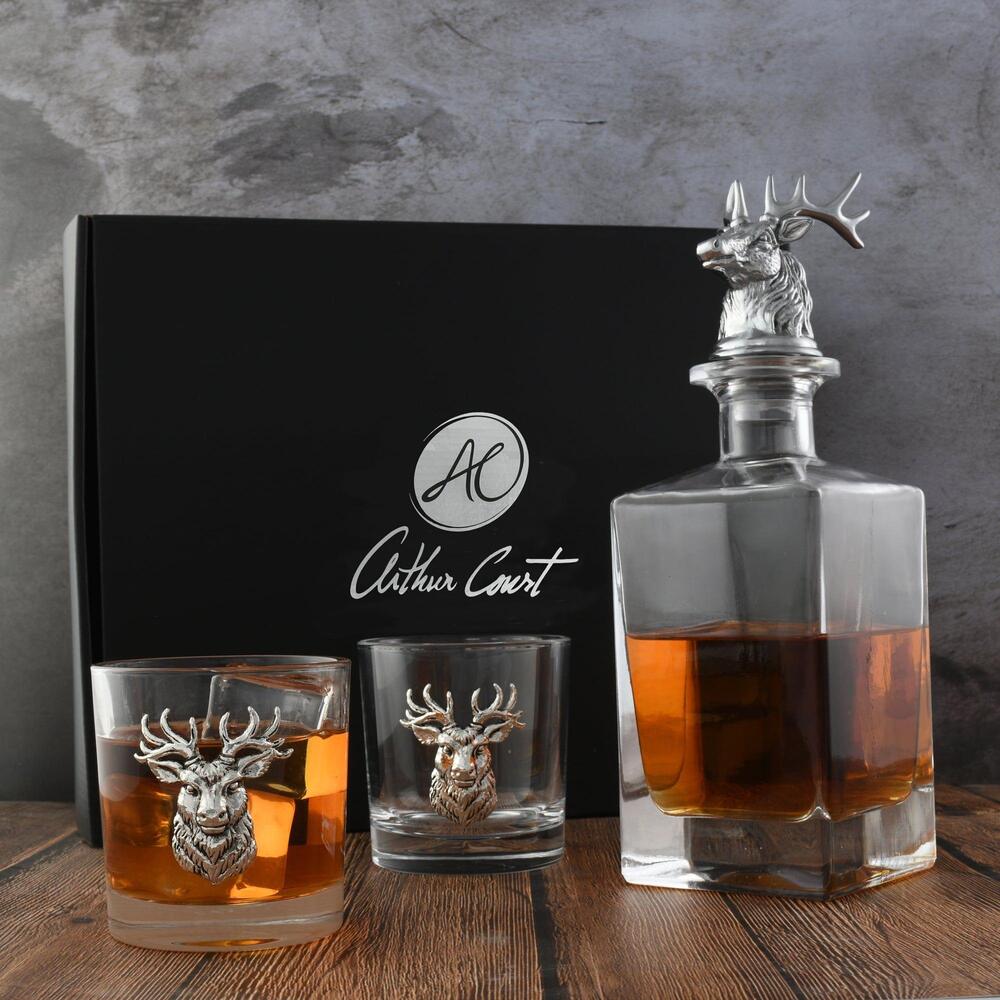 Elk / Deer Bust Decanter Set with Glass by Arthur Court Designs 6