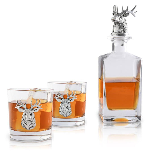 Elk / Deer Bust Decanter Set with Glass by Arthur Court Designs