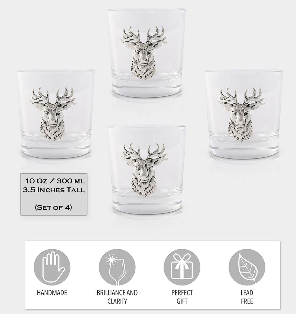 Elk Head Bar Glass Set of 4 by Arthur Court Designs 3