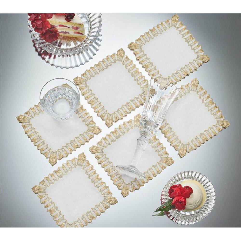 Etoile Cocktail Napkins in White - Gold & Silver - Set of 6 in a Gift Box by Kim Seybert 1