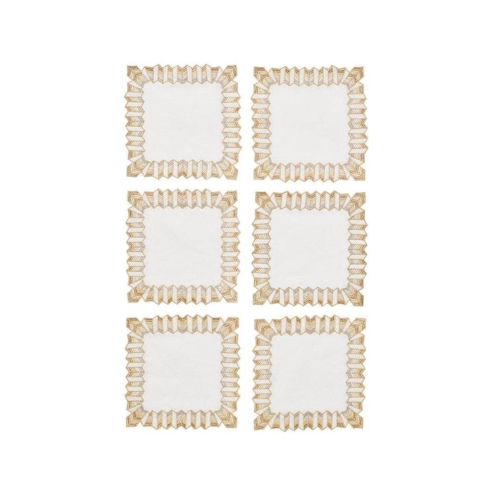 Etoile Cocktail Napkins in White - Gold & Silver - Set of 6 in a Gift Box by Kim Seybert 3