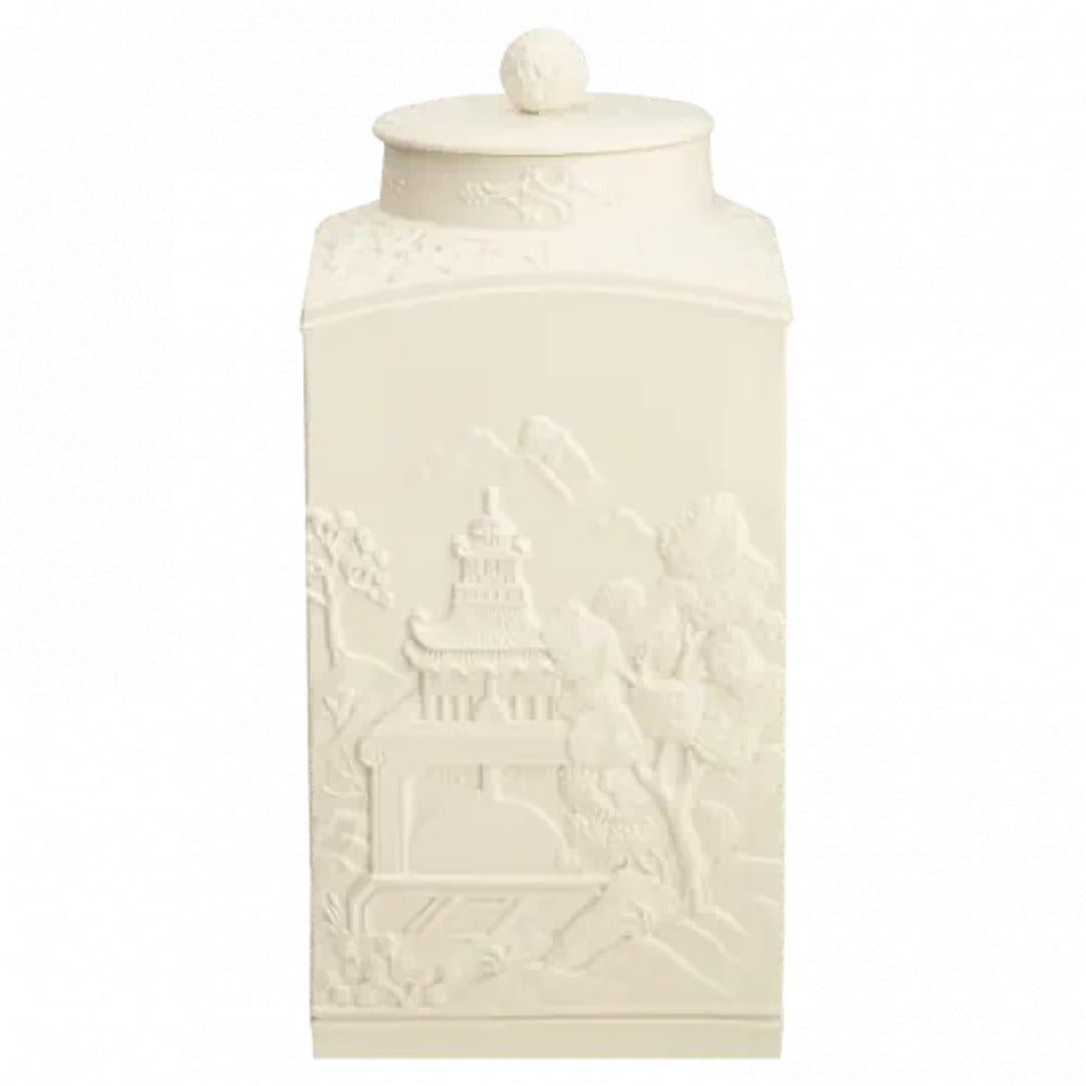 Figure Square Tea Jar with Cover by Mottahedeh
