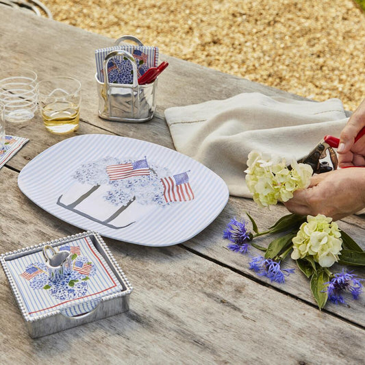 Flags and Hydrangeas Tote Beaded Napkin Box Set by Mariposa 1
