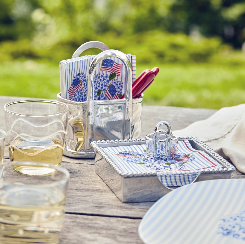 Flags and Hydrangeas Tote Beaded Napkin Box Set by Mariposa 2
