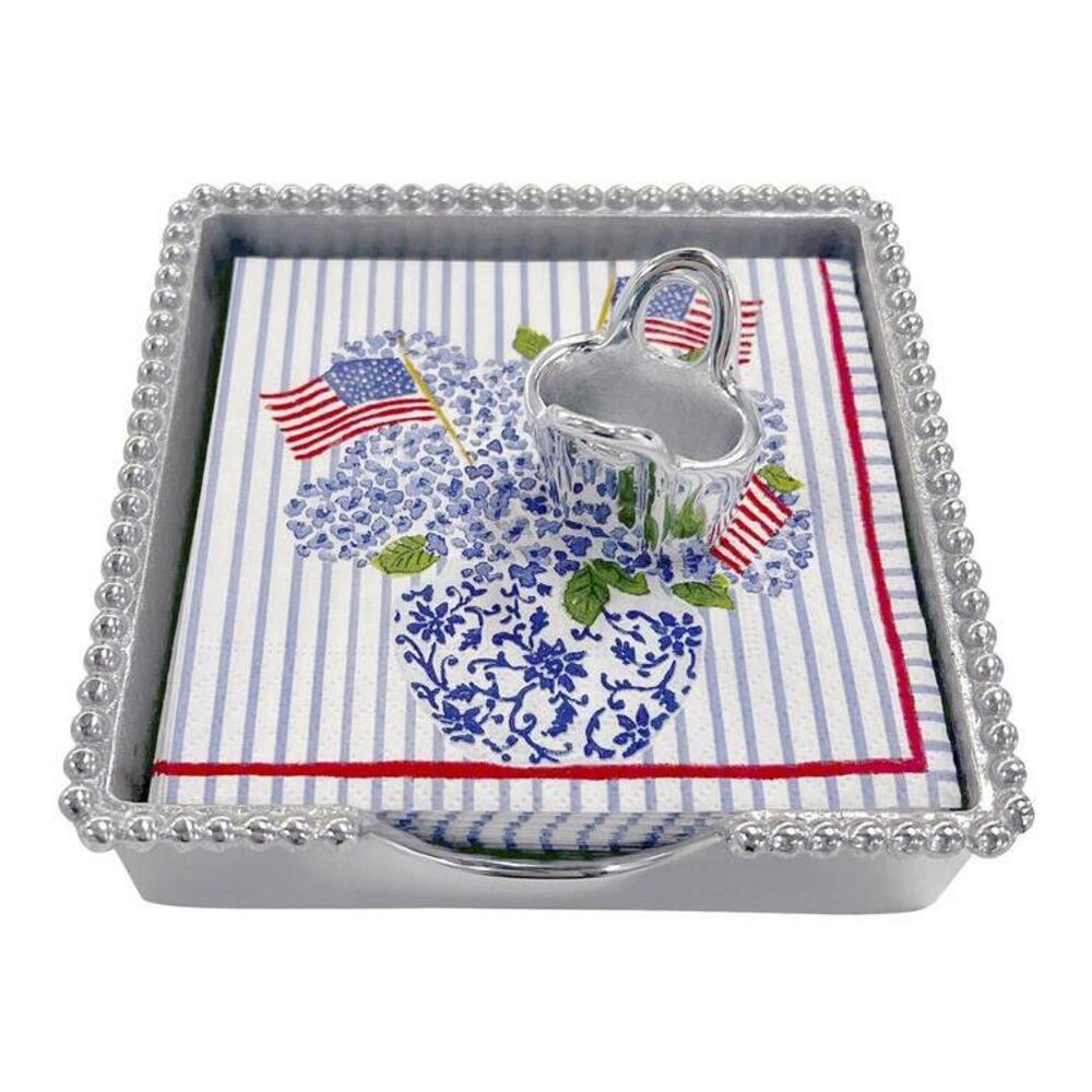Flags and Hydrangeas Tote Beaded Napkin Box Set by Mariposa