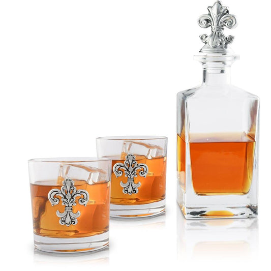 Fleur-De-Lis Decanter Set with Glass by Arthur Court Designs