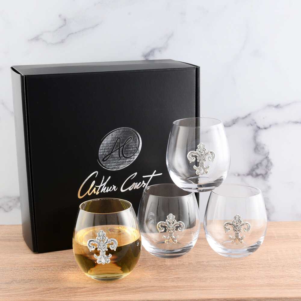 Fleur De Lis Stemless Wine Glass - Set of 4 by Arthur Court Designs 1