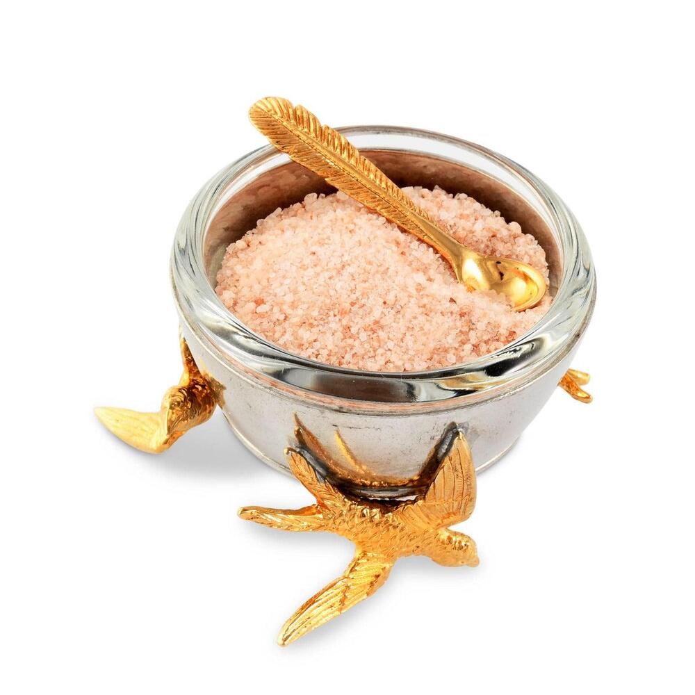 Flying Bird Gold Salt Cellar with Spoon by Vagabond House