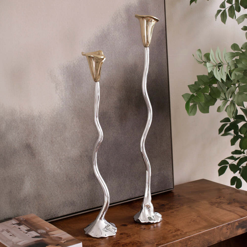 Garden Tulip Candlestick Holder 22" with Gold Tulip by Beatriz Ball