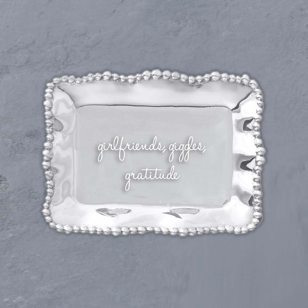 Giftables Organic Pearl Rectangular Engraved Tray - Girlfriends, Giggles, Gratitude by Beatriz Ball