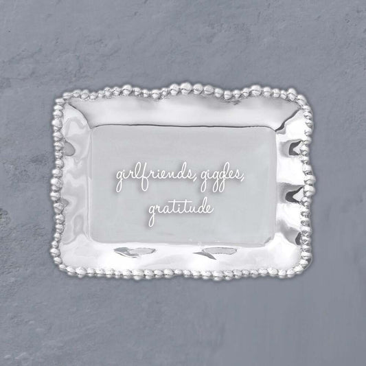 Giftables Organic Pearl Rectangular Engraved Tray - Girlfriends, Giggles, Gratitude by Beatriz Ball