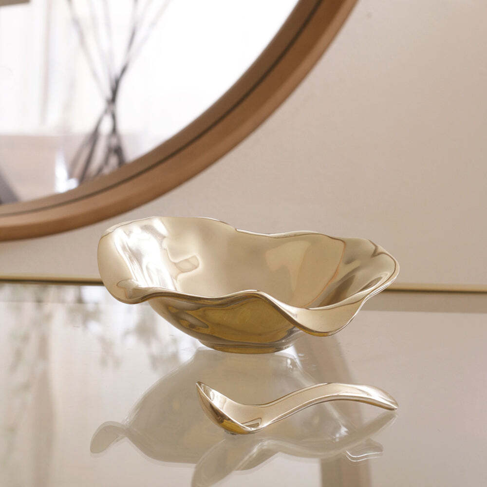 Giftables Sierra Modern Small Oval Bowl with Spoon - Shiny Gold by Beatriz Ball