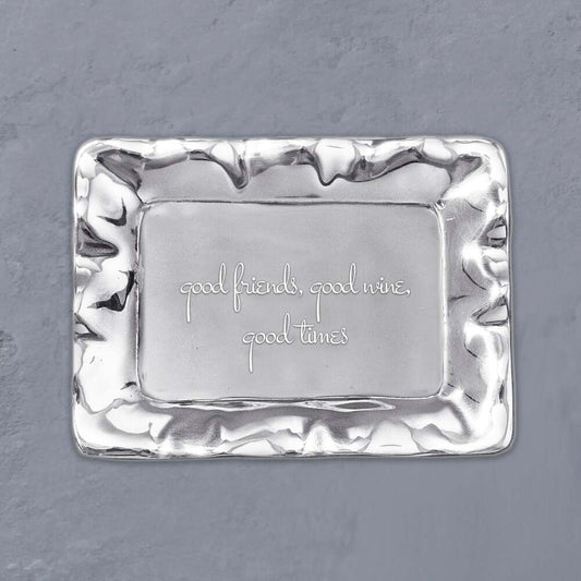 Giftables Vento Rectangular Engraved Tray "Good Friends, Good Wine, Good Times" by Beatriz Ball