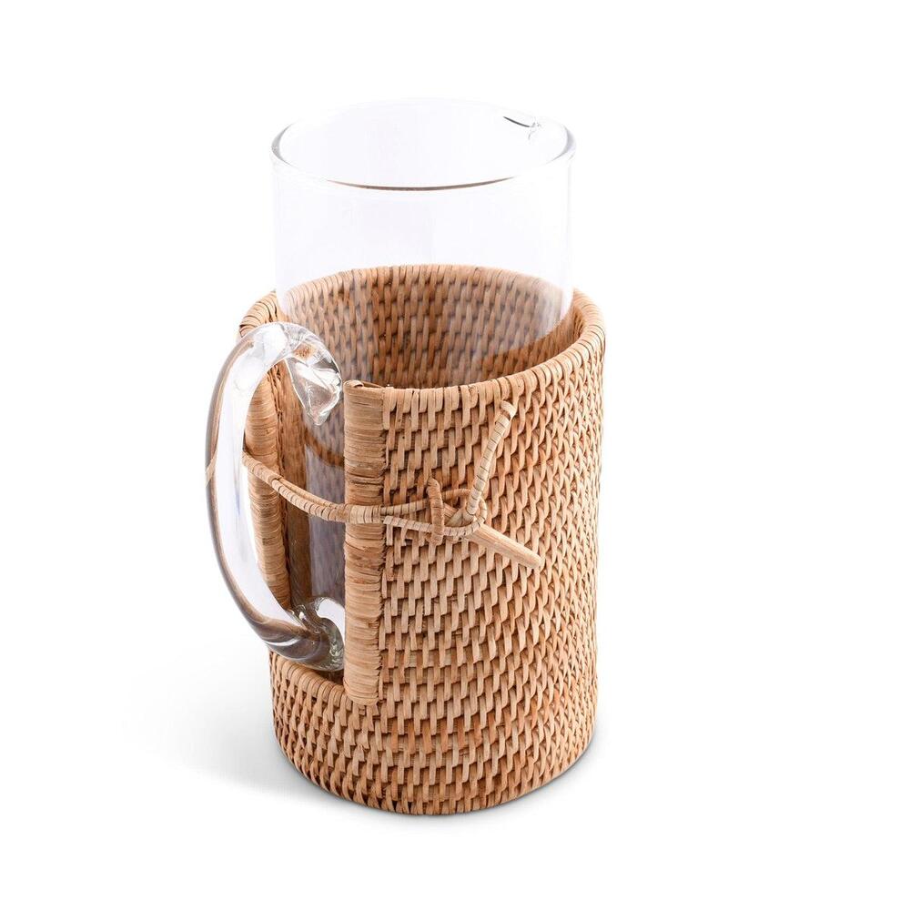 Glass Pitcher Hand Woven Wicker Natural Rattan Cover by Vagabond House 3