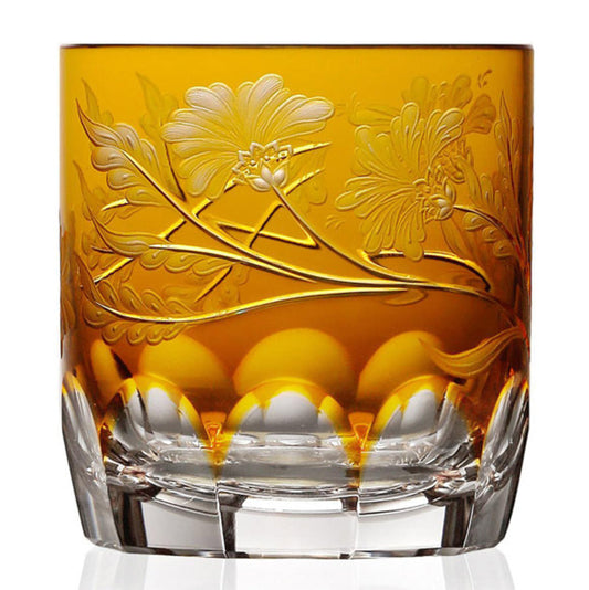 Green Derby Panel Amber Double Old Fashioned Glass by Varga Crystal