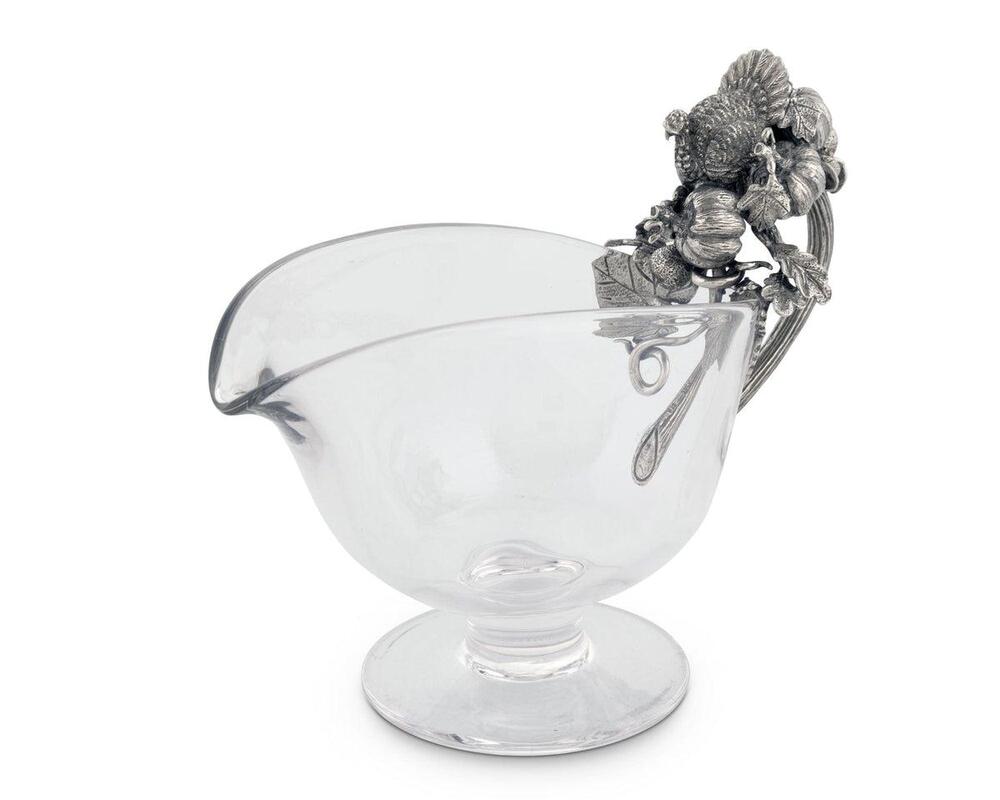 Hand Blown Glass Gravy Boat Pewter Harvest Turkey by Vagabond House 1