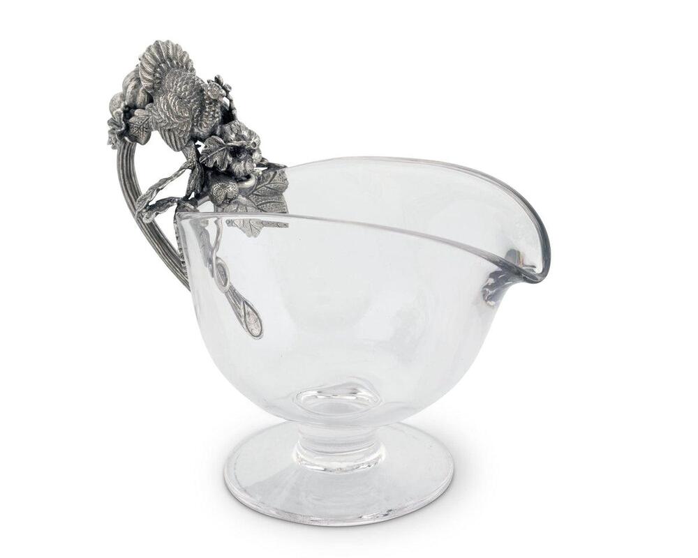 Hand Blown Glass Gravy Boat Pewter Harvest Turkey by Vagabond House 2