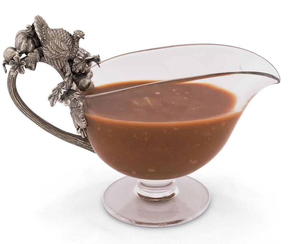 Hand Blown Glass Gravy Boat Pewter Harvest Turkey by Vagabond House 3
