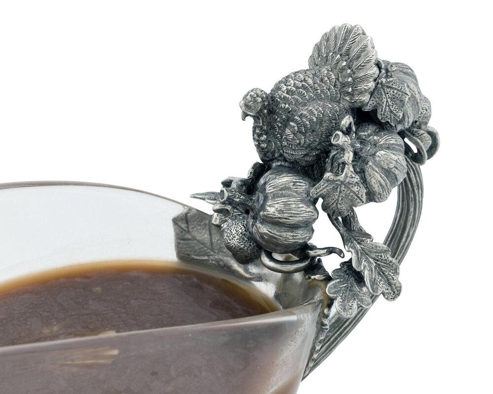 Hand Blown Glass Gravy Boat Pewter Harvest Turkey by Vagabond House 5