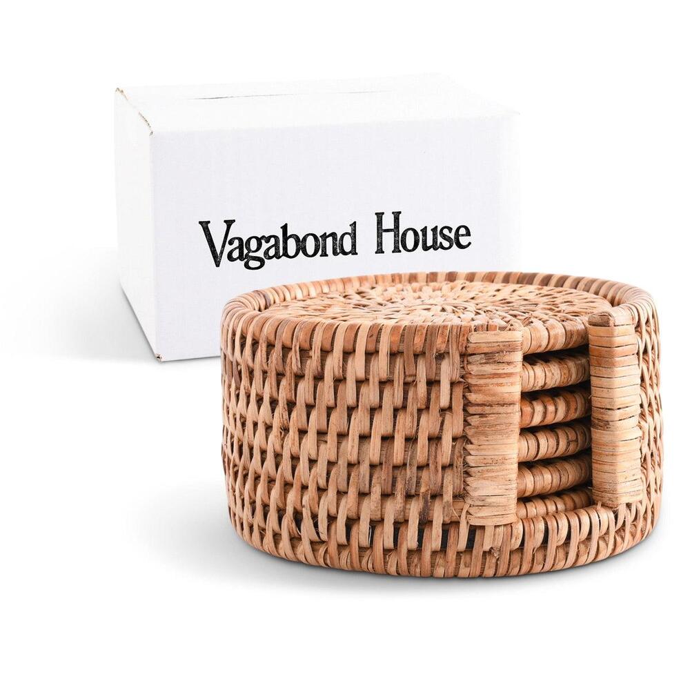 Hand Woven Rattan Wicker Coaster Set - 6 Coasters by Vagabond House 2