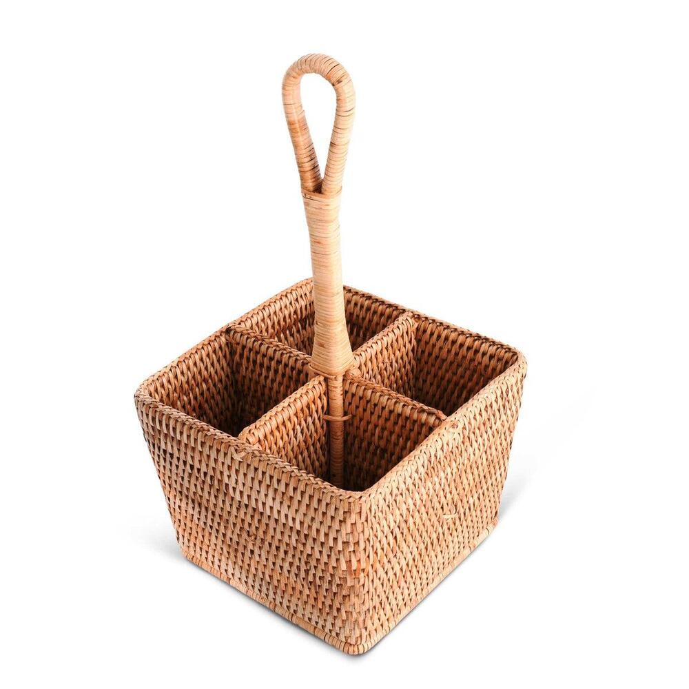 Hand Woven Rattan Wicker Flatware Caddy by Vagabond House 1