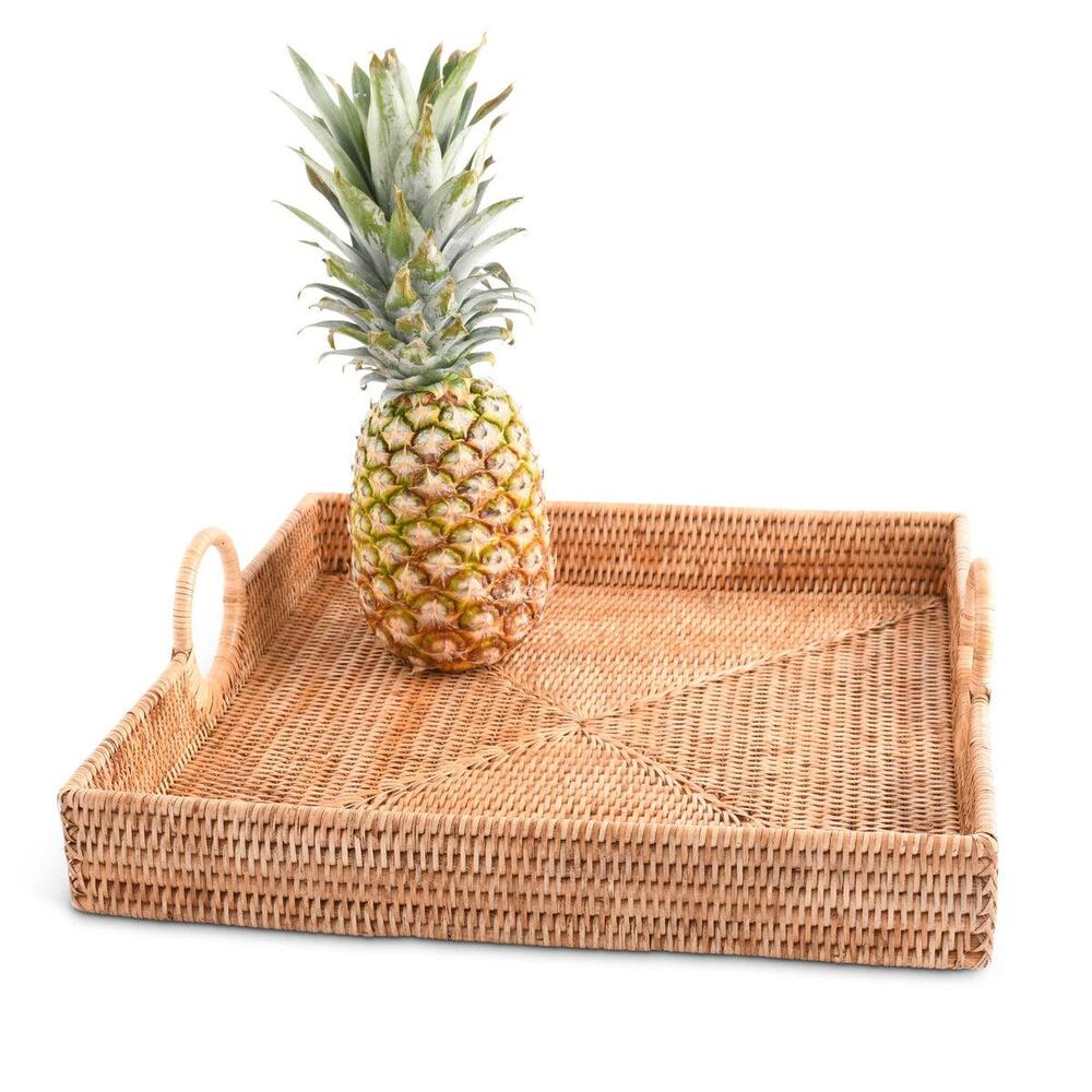 Hand Woven Wicker Rattan Large Square Tray by Vagabond House 1