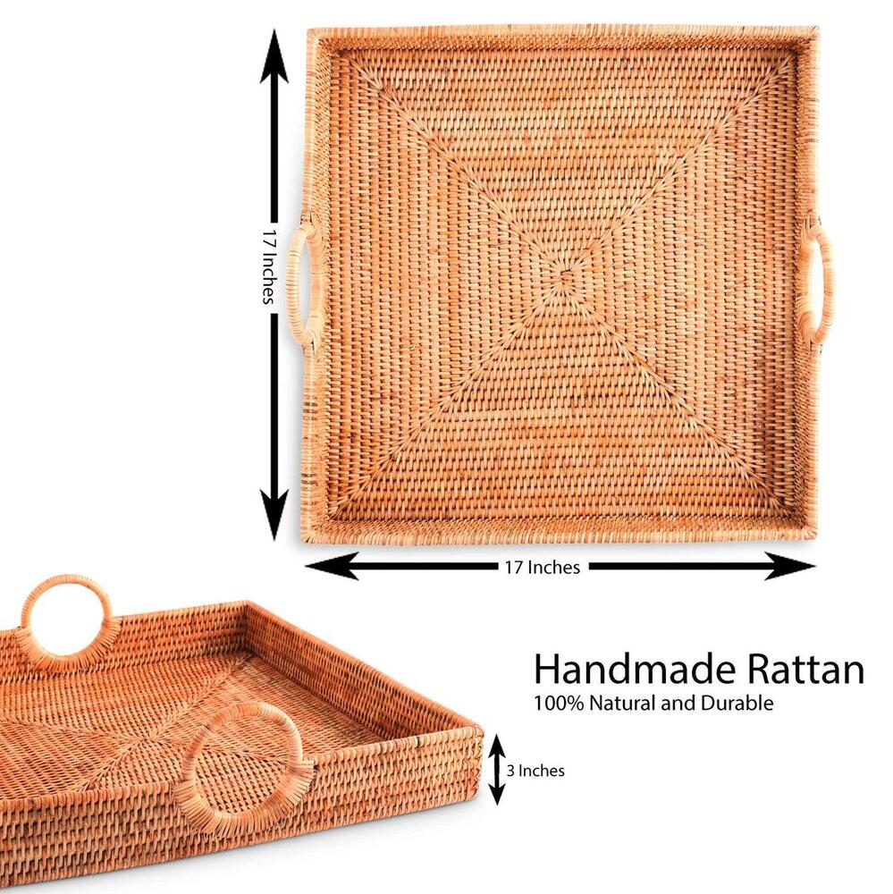 Hand Woven Wicker Rattan Large Square Tray by Vagabond House 3