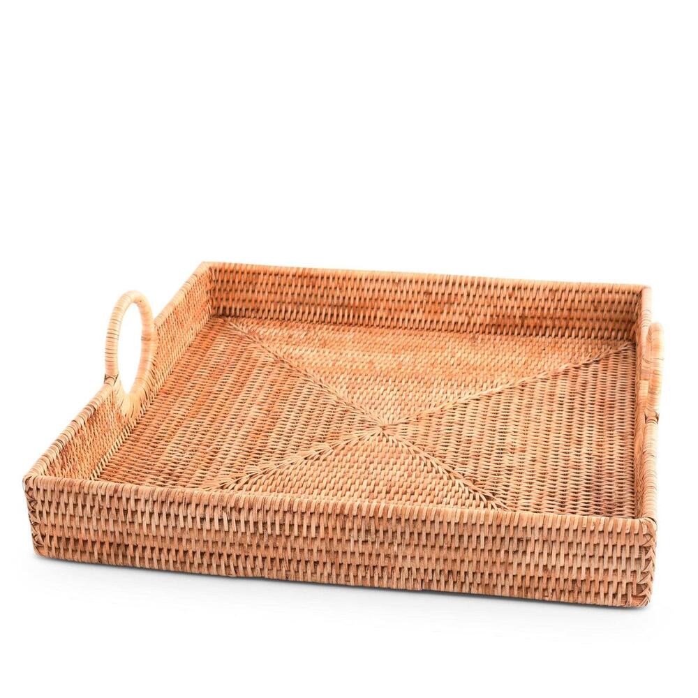 Hand Woven Wicker Rattan Large Square Tray by Vagabond House 4